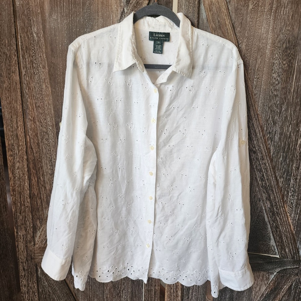 Lauren Ralph Lauren White Eyelet Button-Down Shirt